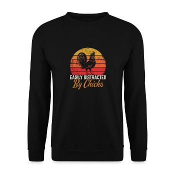 Easily Distracted By Chicks Funny Chicken Dad Chic - Unisex Pullover - Schwarz - Vorne - Alina (178cm) & Michal (187cm)