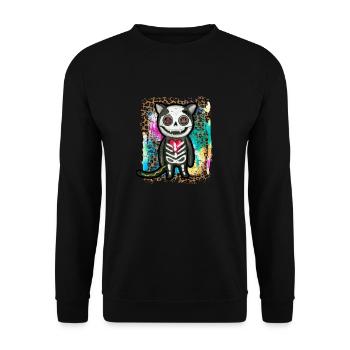 Halloween Zombie Skelett Katze Krawatte Dye - Unisex Pullover - Schwarz - Vorne - Alina (178cm) & Michal (187cm)