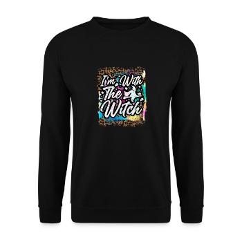 Halloween Ich bin mit der Hexe Tie Dye zusammen - Unisex Pullover - Schwarz - Vorne - Alina (178cm) & Michal (187cm)