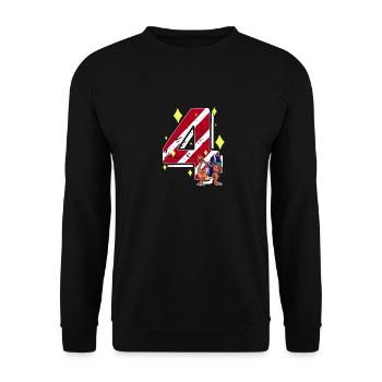 4 Jahre alter Dino American Football 4. Geburtstag - Unisex Pullover - Schwarz - Vorne - Alina (178cm) & Michal (187cm)