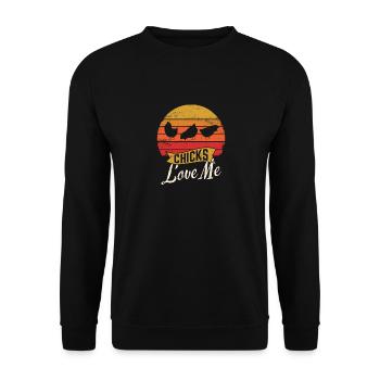 Les poussins m’aiment Le poulet aime l’élevage de poulets - Sweat-shirt Unisexe - noir - Devant - Alina (178cm) & Michal (187cm)