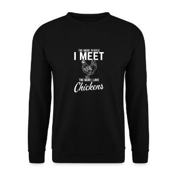 Plus je rencontre de gens, plus j’aime les poulets Fu - Sweat-shirt Unisexe - noir - Devant - Alina (178cm) & Michal (187cm)
