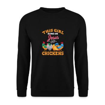 This Girl Runs On Jesus And Chickens Funny Chicken - Unisex Sweatshirt - black - Front - Alina (178cm) & Michal (187cm)