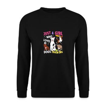 Bare en pige, der elsker hundetræning - Unisex sweater - sort - Foran - Alina (178cm) & Michal (187cm)
