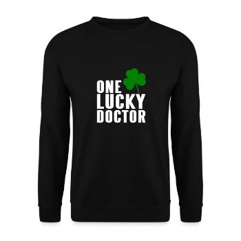 One Lucky Doctor Awesome Funny T-Shirt Present - Unisex Pullover - Schwarz - Vorne - Alina (178cm) & Michal (187cm)