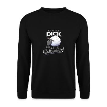 Ich bin nicht dick ich bin wolluminös Schafshirt - Unisex Pullover - Schwarz - Vorne - Alina (178cm) & Michal (187cm)