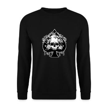 DARCK Totenkopf mit Rosen im Herzen - Unisex Pullover - Schwarz - Vorne - Alina (178cm) & Michal (187cm)
