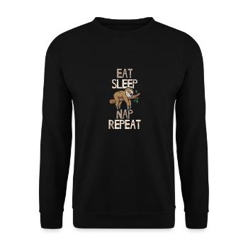 Eat Sleep Nap Repeat Funny Sloth Lovers Sleeping L - Unisex Pullover - Schwarz - Vorne - Alina (178cm) & Michal (187cm)