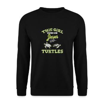 This Girl Runs On Jesus And Turtles Funny Sea Turt - Unisex Sweatshirt - black - Front - Alina (178cm) & Michal (187cm)