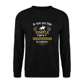 je suis une fille simple j'aime l'équitation apéro - Sweat-shirt Unisexe - noir - Devant - Alina (178cm) & Michal (187cm)