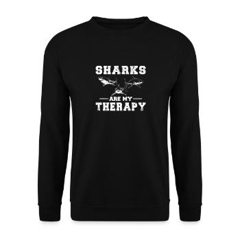 Sharks Are My Therapy Funny Shark Lover Funny Shar - Unisex Sweatshirt - black - Front - Alina (178cm) & Michal (187cm)