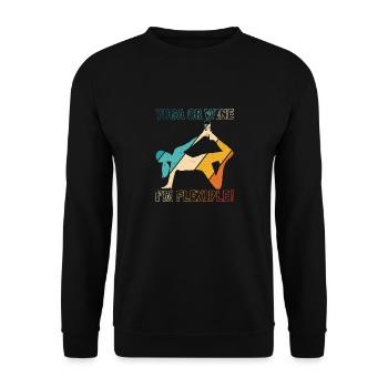 Yoga oder Wein - Ich bin flexibel Yoga & Wein Lieb - Unisex Pullover - Schwarz - Vorne - Alina (178cm) & Michal (187cm)
