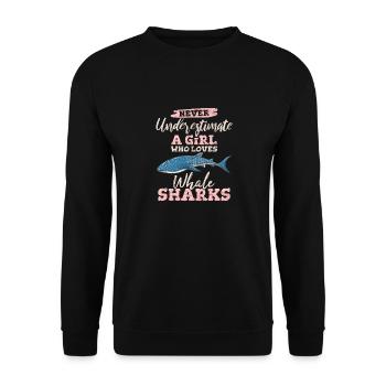 Never Underestimate A Girl Who Loves Whale Sharks - Unisex Pullover - Schwarz - Vorne - Alina (178cm) & Michal (187cm)