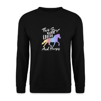 Cette fille court sur le café et les chevaux équitation H - Sweat-shirt Unisexe - noir - Devant - Alina (178cm) & Michal (187cm)