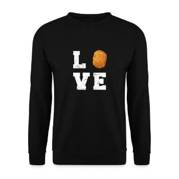 Drôle de pépite de poulet Amour Drôle De pépite Amant Nug L - Sweat-shirt Unisexe - noir - Devant - Alina (178cm) & Michal (187cm)