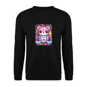 Kawaii Goth Teddybär - Unisex Pullover - Schwarz - Vorne - Alina (178cm) & Michal (187cm)
