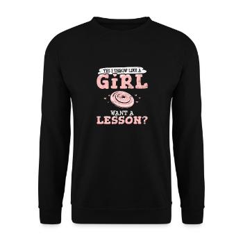 Yes I Throw Like A Girl Disc Golf Funny Frisbee Go - Unisex Pullover - Schwarz - Vorne - Alina (178cm) & Michal (187cm)