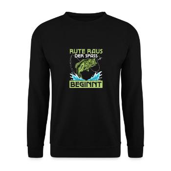 Rod out the fun begins Fischer Angler - Unisex Sweatshirt - black - Front - Alina (178cm) & Michal (187cm)