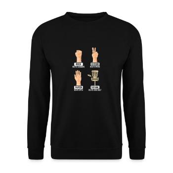 Rock Paper Scissors Nothing Beats Disc Golf Frisbe - Unisex Pullover - Schwarz - Vorne - Alina (178cm) & Michal (187cm)