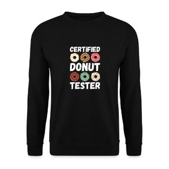 Certified Donut Tester - Lustiger Donut - Unisex Pullover - Schwarz - Vorne - Alina (178cm) & Michal (187cm)
