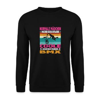 Witziger BMX Bike Fahrer Spruch für Mädchen für - Unisex Pullover - Schwarz - Vorne - Alina (178cm) & Michal (187cm)