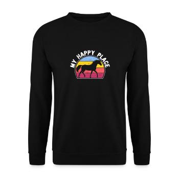 My Happy Place Pferdeliebhaber Reiten Reiter - Unisex Pullover - Schwarz - Vorne - Alina (178cm) & Michal (187cm)