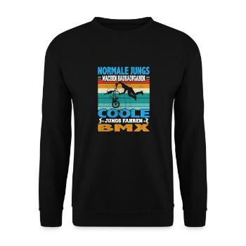 Witziger BMX Bike Fahrer Spruch für Jungs für Dirt - Unisex Pullover - Schwarz - Vorne - Alina (178cm) & Michal (187cm)