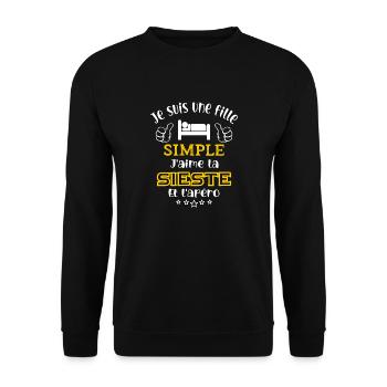 je suis une fille simple j'aime sieste et apéro - Sweat-shirt Unisexe - noir - Devant - Alina (178cm) & Michal (187cm)