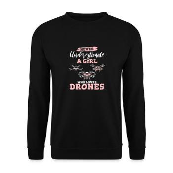 Never Underestimate A Girl Who Loves Drones Funny - Unisex Sweatshirt - black - Front - Alina (178cm) & Michal (187cm)