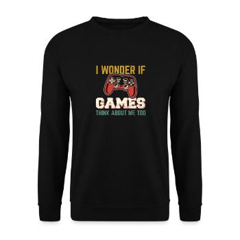 I Wonder If Games Think About Me Too Funny Gamer V - Unisex Sweatshirt - black - Front - Alina (178cm) & Michal (187cm)