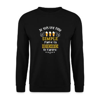 je suis une fille simple j'aime biere et apéro - Sweat-shirt Unisexe - noir - Devant - Alina (178cm) & Michal (187cm)