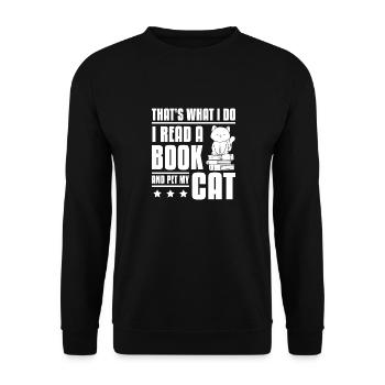 Lire un livre caresser un chat - Sweat-shirt Unisexe - noir - Devant - Alina (178cm) & Michal (187cm)