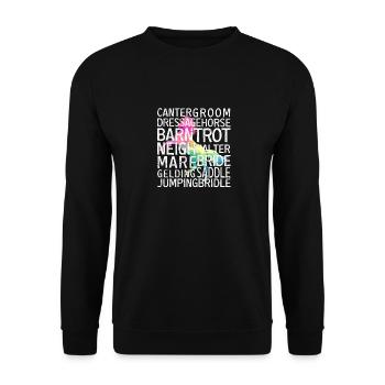 Typographie de cheval Word Art Équitation Équitation - Sweat-shirt Unisexe - noir - Devant - Alina (178cm) & Michal (187cm)