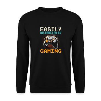 Easily Distracted By Gaming Funny Gamer Video Gami - Unisex Sweatshirt - black - Front - Alina (178cm) & Michal (187cm)