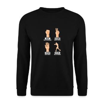 Rock Paper Scissors Nothing Beats Boxing Funny Box - Unisex Pullover - Schwarz - Vorne - Alina (178cm) & Michal (187cm)