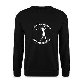 Golf Frau Golfball Golfschläger Golfspielerin - Unisex Pullover - Schwarz - Vorne - Alina (178cm) & Michal (187cm)