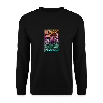 Drôles d’amateurs de chevaux Équitation Soyez prudent Je monte - Sweat-shirt Unisexe - noir - Devant - Alina (178cm) & Michal (187cm)