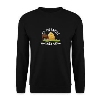 Mein Therapeut isst Heu Lustiger Pferdeliebhaber - Unisex Pullover - Schwarz - Vorne - Alina (178cm) & Michal (187cm)