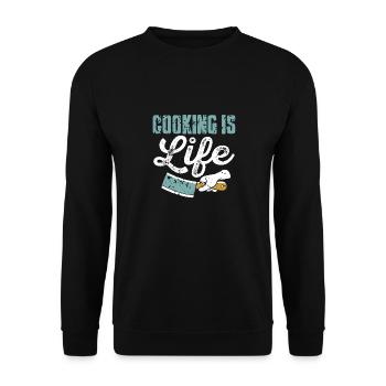 Cooking Is Life Awesome Vintage T-Shirt Present - Unisex Pullover - Schwarz - Vorne - Alina (178cm) & Michal (187cm)