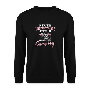 Never Underestimate A Girl Who Loves Camping Funny - Unisex Pullover - Schwarz - Vorne - Alina (178cm) & Michal (187cm)