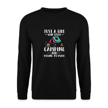 Just A Girl Who Loves Camping & Peeing Outside Fun - Unisex Pullover - Schwarz - Vorne - Alina (178cm) & Michal (187cm)