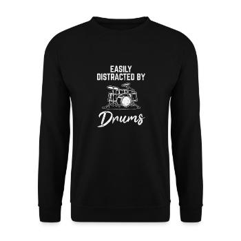 Easily Distracted By Drums Funny Drummer Percussio - Unisex Pullover - Schwarz - Vorne - Alina (178cm) & Michal (187cm)