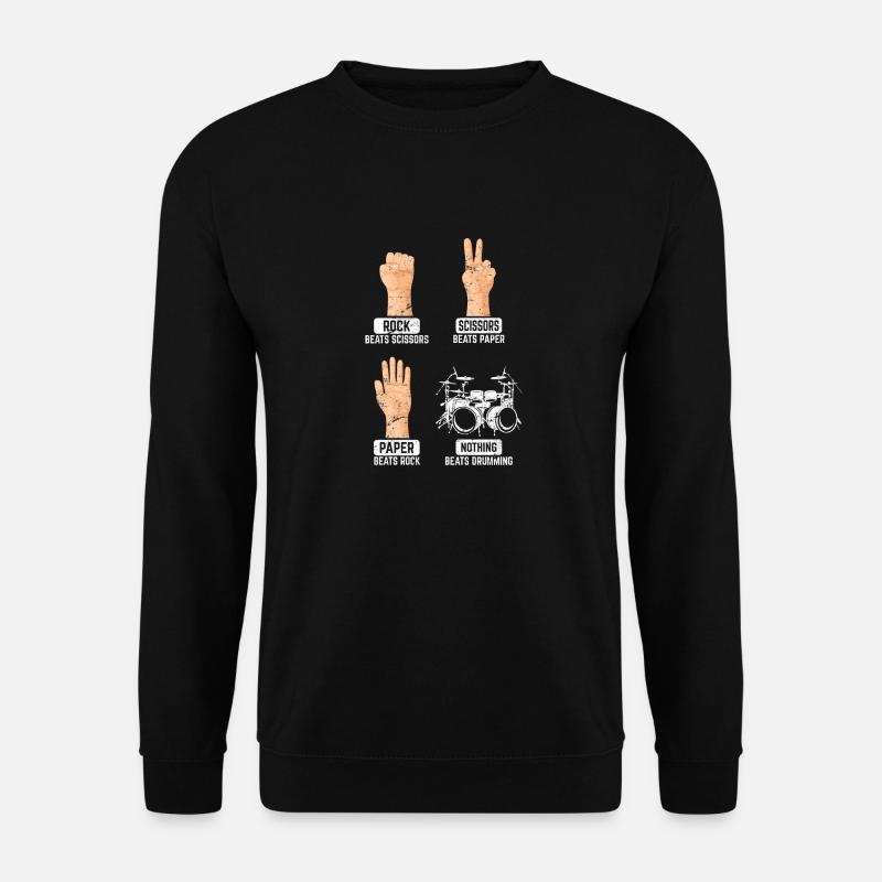 Rock Paper Scissors Nothing Beats Drumming Funny D - Unisex Pullover - Schwarz