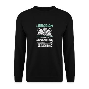 Librarian I lend adventure tickets - Unisex Pullover - Schwarz - Vorne - Alina (178cm) & Michal (187cm)