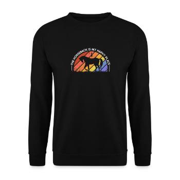 Voltigieren The Horseback Is My Happy Place - Unisex Pullover - Schwarz - Vorne - Alina (178cm) & Michal (187cm)