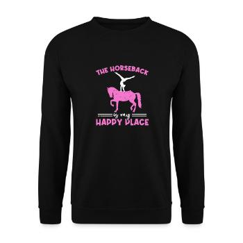 Voltigieren The Horseback Is My Happy Place - Unisex Pullover - Schwarz - Vorne - Alina (178cm) & Michal (187cm)