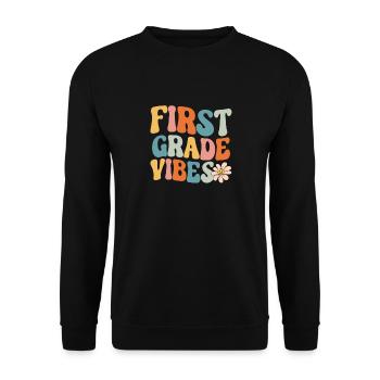 First Grade Vibes 1st Grade Retro Back To School - Unisex Sweatshirt - black - Front - Alina (178cm) & Michal (187cm)