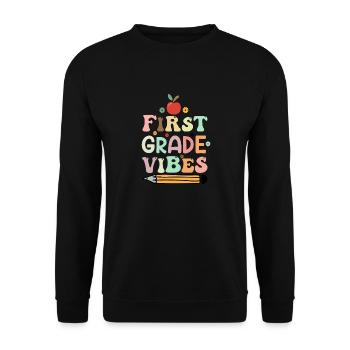 First Grade Vibes 1st Grade Retro Back To School - Unisex Sweatshirt - black - Front - Alina (178cm) & Michal (187cm)