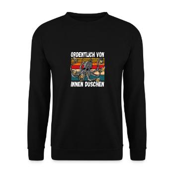 Ordentlich von innen Duschen witziger Trinkspruch - Unisex Pullover - Schwarz - Vorne - Alina (178cm) & Michal (187cm)