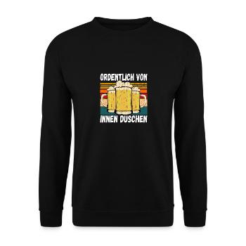 Ordentlich von innen Duschen witziger Trinkspruch - Unisex Pullover - Schwarz - Vorne - Alina (178cm) & Michal (187cm)